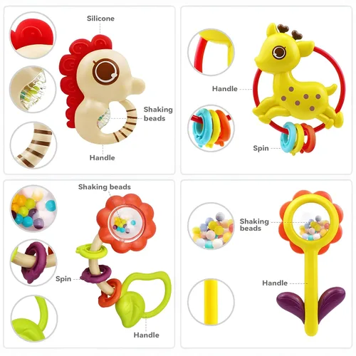 Miniatura 3 de MOONTOY 12 sonajeros para bebés de 0 a 6 meses, juguetes de dentición de 3 a 6 meses, mordedores para bebés recién nacidos, juguetes de 6 a 12