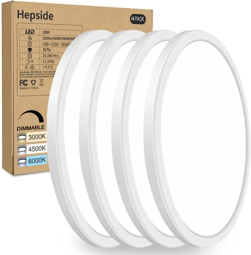 Miniatura 33 de hepside Paquete de 1 lámpara de techo LED de montaje empotrado, color negro, 12 pulgadas, 28 W, regulable 3000K-4500K-6000K, lámpara de techo de 3