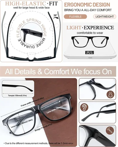 Miniatura 4 de MARE AZZURO Gafas de lectura grandes retro para hombre, lectores ligeros 1.0 1.25 1.5 1.75 2.0 2.25 2.5 2.75 3.0 3.5 4.0 5.0 6.0