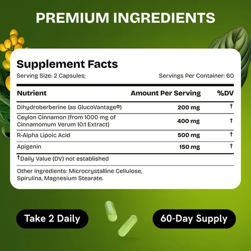 Miniatura 6 de Suplemento de Dihidroberberina HealMeal - Berberina Deshidro Orgánica - Suplemento Súper Berberina con Canela de Ceilán y Ácido Alfa Lipoico R