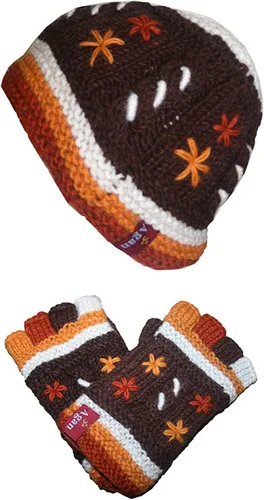 Miniatura 4 de Agan Traders 1418 - Gorro de lana de cordero cálida del Himalaya para mujer, con forro polar, manoplas sin dedos o manoplas plegables Nepal