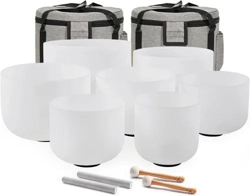 CVNC 432HZ - Juego de 7 cuencos de cristal de cuarzo esmerilado de 6 a 12 pulgadas para curación de sonido y meditación