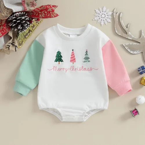 Miniatura 2 de Lesimsam Traje de Navidad para bebé recién nacido, con letras bordadas, mameluco de burbujas de gran tamaño, ropa de invierno