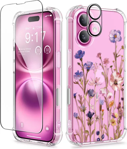 Miniatura 76 de GVIEWIN - Funda floral para iPhone 14 de 6.1 pulgadas, protector de pantalla + protector de lente de cámara, no se amarillenta, a prueba de golpes