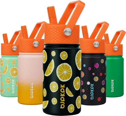 Miniatura 7 de BJPKPK Botella de agua aislada con tapa con pajilla, bonitas botellas de agua de 15 onzas, termo de metal de acero inoxidable, vasos reutilizables