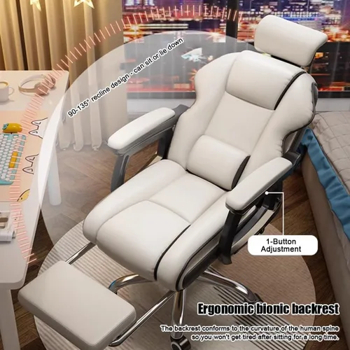 Miniatura 4 de Silla de oficina grande y alta de 450 libras de ancho, silla de oficina ejecutiva de cuero con respaldo alto con reposapiés, silla de oficina Blanco