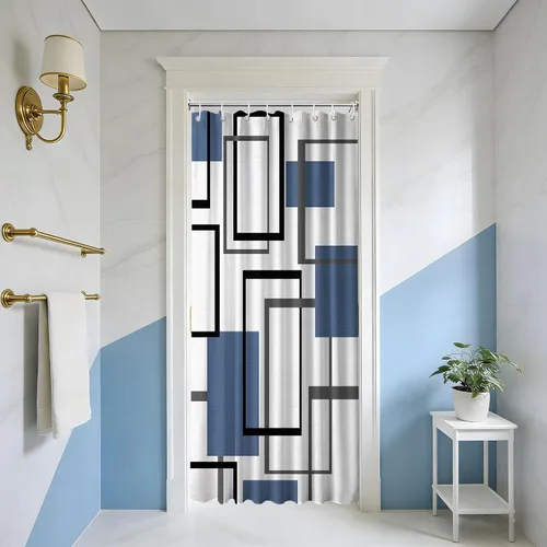 Miniatura 26 de Cortina de Ducha en Blanco y Negro Geométrica Cortinas de Ducha para Decoración de Baños de Hombres Juego de Cortina de Baño en Negro Blanco y Gris