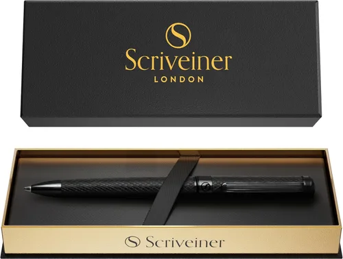 Miniatura 22 de Bolígrafo laqueado en negro Scriveiner - Impresionante pluma de lujo, chapado en oro real, repuesto Schmidt de tinta negra, el mejor juego de regalo