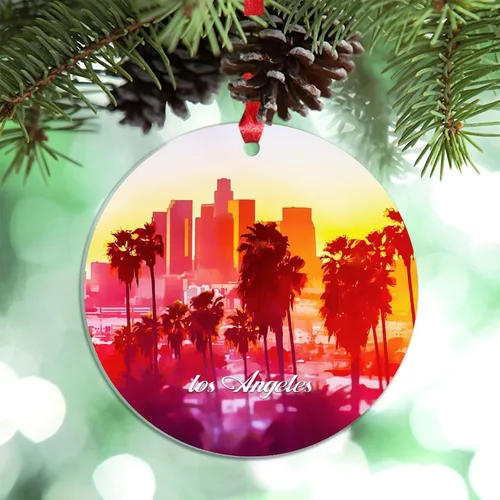 Miniatura 30 de Adornos de Navidad de California Estados Unidos, paisaje urbano de Los Ángeles, adornos de árbol de Navidad, adornos de Navidad personalizados