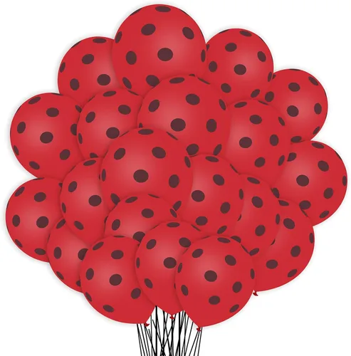 50 globos de mariquita, globos de lunares rojos y negros de 12 pulgadas, globos de látex para fiesta temática de mariquita, boda, fiesta de