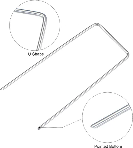 Miniatura 3 de MECCANIXITY Estacas de jardín en forma de U de 4 pulgadas de largo x 0.08 pulgadas de diámetro, grapas galvanizadas para paisaje, estacas de césped