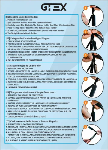 Miniatura 2 de 2 maquinillas de afeitar rectas para hombres (azul negro), 100 cuchillas GTEX de primera calidad (acero japonés) – Paquete de 2 maquinillas