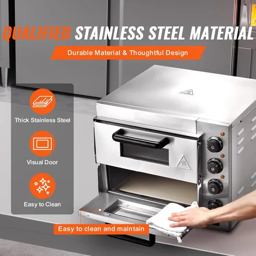 Miniatura 5 de Horno de pizza comercial VEVOR para encimera, capa doble de 14", horno de pizza eléctrico de acero inoxidable con piedra y asa, horno de pizza