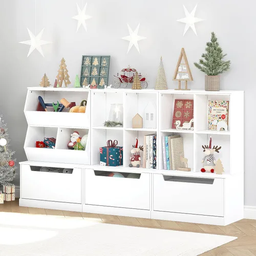 Miniatura 7 de UTEX Estantería para niños y organizador de almacenamiento de juguetes, estantería para niños pequeños con cubículos, estante de madera ajustable