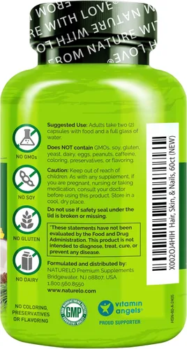 Miniatura 6 de NATURELO Vitaminas para el cabello, la piel y las uñas, 5000 mcg de biotina, colágeno, vitamina E natural, suplemento para piel sana, crecimiento