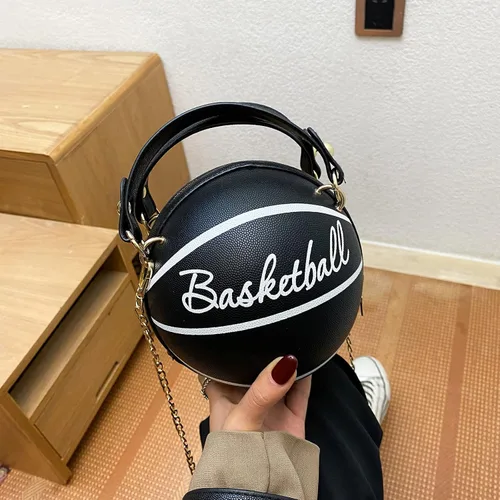 Miniatura 4 de Fozehlad Bolso de hombro en forma de baloncesto para mujer, lindo mini bolso cruzado para niñas, bolso de mensajero de cuero PU redondo monedero
