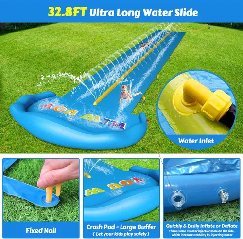 Miniatura 3 de Evoio Tobogán acuático, tobogán acuático inflable de 32.8 pies con 2 carriles de carreras para niños, niñas y adultos, tobogán acuático al aire
