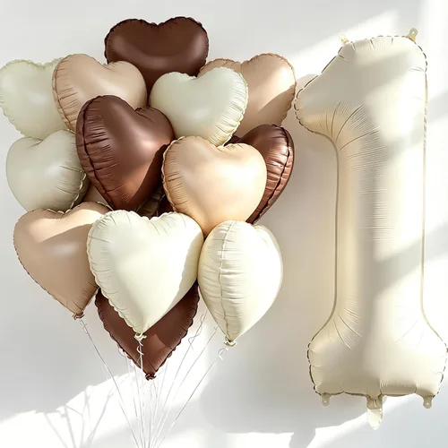 Miniatura 22 de Globos de 40 pulgadas color crema número 10, 17 piezas de globos de helio grandes con globos de corazón neutros crema nude caramelo beige marrón