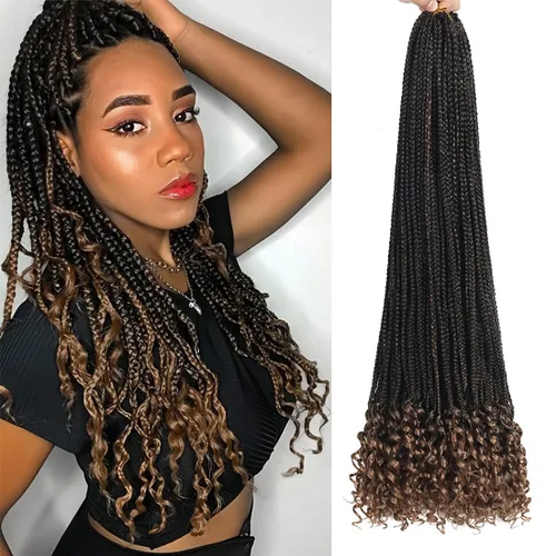 Miniatura 12 de Paquete de 7 trenzas de ganchillo con extremos rizados, paquete de 7 trenzas de ganchillo preenlazadas, caja diosa, trenzas de ganchillo
