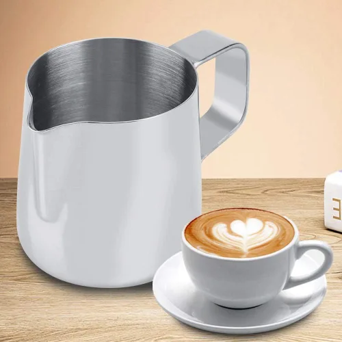 Miniatura 6 de Jarra de espuma de leche de acero inoxidable, jarra de vapor para café, capuchino, latte, taza de espuma para máquinas (6.8 fl oz)