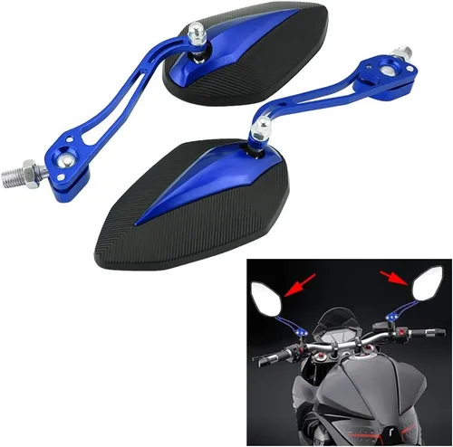 Miniatura 3 de Espejo retrovisor para scooter de 0.394 in, par de espejos retrovisores universales de 0.315 in y 0.394 in de aleación de aluminio, espejos Azul