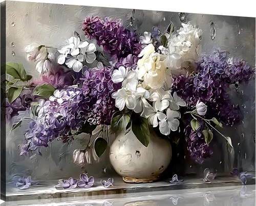 Miniatura 48 de TutuBeer 1 Panel Arte de Pared con Imagen Púrpura Arte de Pared en Lienzo Púrpura Abstracto Color Ciruela Impresión de Flores en Lienzo Pintura