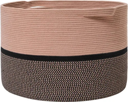 Miniatura 14 de Cesta grande de cuerda de algodón de tamaño máximo de 24 x 24 x 17 pulgadas, cesta de almacenamiento extragrande, cesta de lavandería tejida, Gris