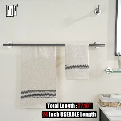 Miniatura 3 de JQK Toallero cromado, 27 pulgadas, acero inoxidable 304 de grosor de 0.031 in, doble toallero para baño, toallero cromado pulido, montaje en pared