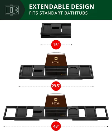 Miniatura 3 de ROYAL CRAFT WOOD Bandeja de bañera plegable de alta calidad, bandeja de baño de madera para bañera, estante de bambú, bandejas de mesa de baño