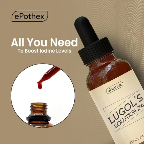 Miniatura 2 de EPOTHEX Lugol's Solution - Botella con cuentagotas de vidrio al 2% de 1 oz. Contiene yoduro de potasio y yodo, 1.0 fl oz