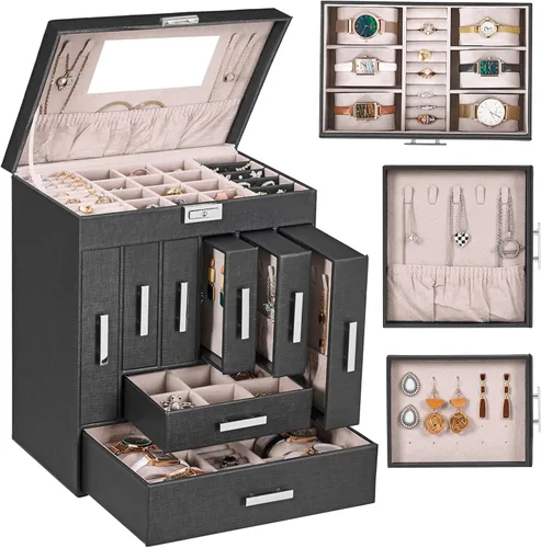 ANWBROAD Jewelry Box Jewelry Organizer Box Large Jewlrey Boxes Gift for Women Jewelry Holder with Drawer for Necklace Earring Ring Bracelet Watches