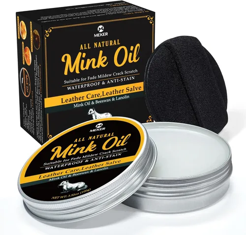 MEKER Aceite de visón para botas de cuero, acondicionador y limpiador de cuero 3.52 oz - totalmente natural, impermeable, suaviza y restaura zapatos
