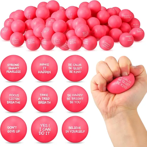 Miniatura 9 de Shappy 72 bolas inspiradoras para aliviar el estrés, bolas motivacionales de poliuretano a granel para adultos, terapia pequeña, juguetes para Rojo