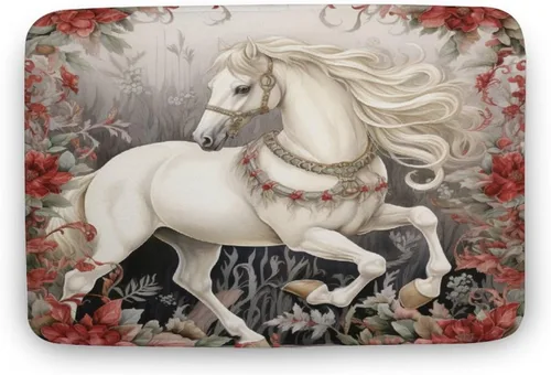 Miniatura 12 de Alfombra de baño de flores de caballo blanco, regalos de caballo para niñas, alfombra de baño de terciopelo antideslizante, tapete de ducha de felpa