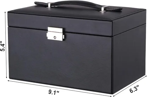 Miniatura 7 de BEWISHOME Caja organizadora de joyas de 20 secciones con candado, estuche portátil de almacenamiento de joyas para mujeres y niñas, aretes, anillo