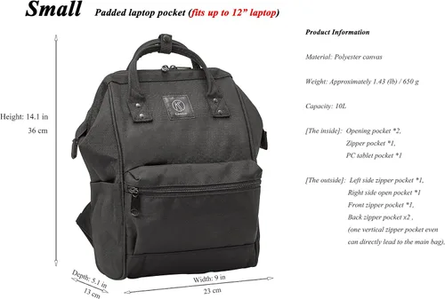 Miniatura 3 de Kah&Kee - Mochila de viaje de poliéster con función antirrobo, para laptop, para mujeres y hombres, Negro S