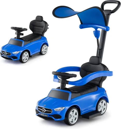 Miniatura 13 de Costzon Coche de empuje para niños pequeños, 3 en 1 Mercedes Benz Cochecito deslizante caminador con toldo, mango, barra de seguridad, sonido