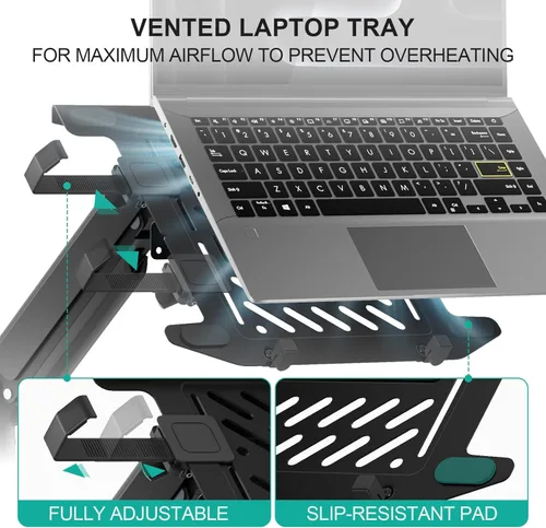 Miniatura 7 de WALI Soporte de pared para laptop, brazo de laptop totalmente ajustable para portátiles de 10 a 17 pulgadas, soporte de pared para monitor 2 en 1