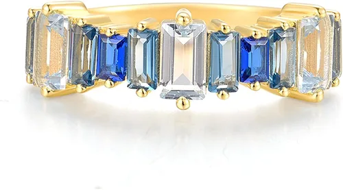 Miniatura 2 de Santuzza Anillo rectangular de plata de ley 925 con diseño geométrico de espinela azul degradado para mujer