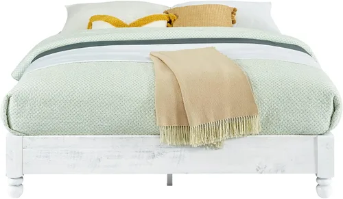 Miniatura 5 de MUSEHOMEINC Base de cama de plataforma de madera maciza, estilo rústico, base de colchón (no necesita somier), acabado blanco lavado, tamaño Queen