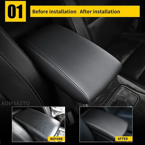 Miniatura 3 de AOMSAZTO Fundas de cuero negro para apoyabrazos de Grand Cherokee 2011-2021 para Jeep Cojín de consola para Grand Cherokee (no para 2022)