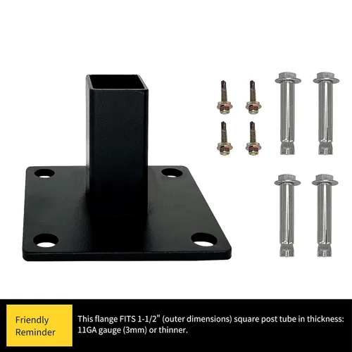 Miniatura 4 de Kit de brida de base de cerca de acero resistente para postes cuadrados de 1.5 pulgadas, juego completo con 1 base, 1 cubierta de interbloqueo, 4