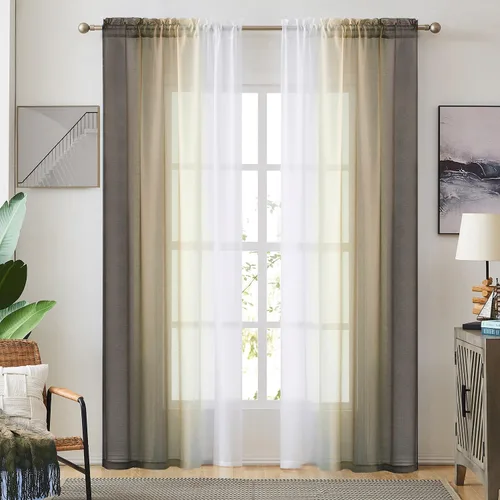 Miniatura 16 de Cortinas transparentes de lino sintético con degradado gris oscuro para dormitorio y sala de estar con bolsillo para barra, cortinas de gasa Gris
