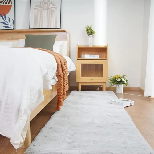 Miniatura 69 de Ghouse Alfombra ultrasuave de pelo sintético de conejo, alfombras lavables a máquina para dormitorio, alfombras esponjosas para sala de estar, Blanco