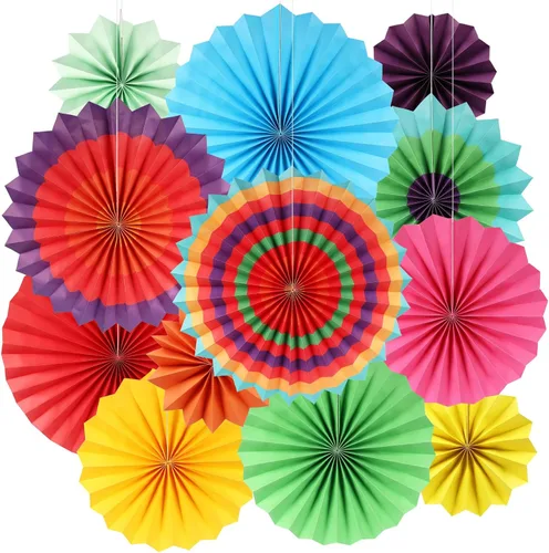 Miniatura 20 de 12 Piezas Abanicos de Papel Azul Decoraciones de Fiesta Decoraciones de Flores de Papel de Seda para Niña Cumpleaños Groovy Baby Shower Boda