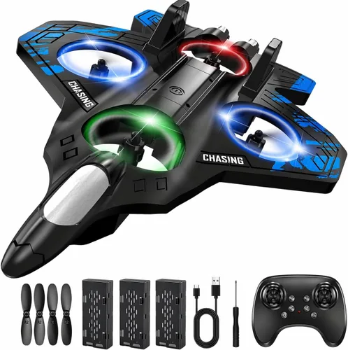 Aviones de control remoto de espuma para niños y adultos principiantes, avión de combate RC con luz, juguete de caza de combate de 360°, rollo de