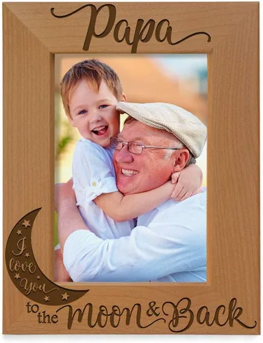 KATE POSH Marco de fotos con grabado de madera natural Papa I Love You to the Moon and Back. El mejor abuelo de la historia, día del padre, regalos