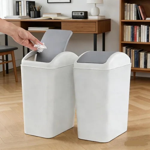 Miniatura 5 de 3 paquetes de basura de plástico de 4.5 galones con tapa abatible superior, cubo de basura para cocina, dormitorio, baño, color gris