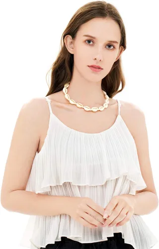 Miniatura 6 de TKUAMIGO Collar de concha de puka para mujer, gargantilla de perlas naturales, collar ajustable de conchas marinas, pulsera de concha de cauri