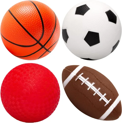 Bolas suaves para niños de 1-3 y 3-5 años, juguetes para niños pequeños fáciles de agarrar, paquete de 4 pelotas pequeñas de 5 pulgadas con bomba -